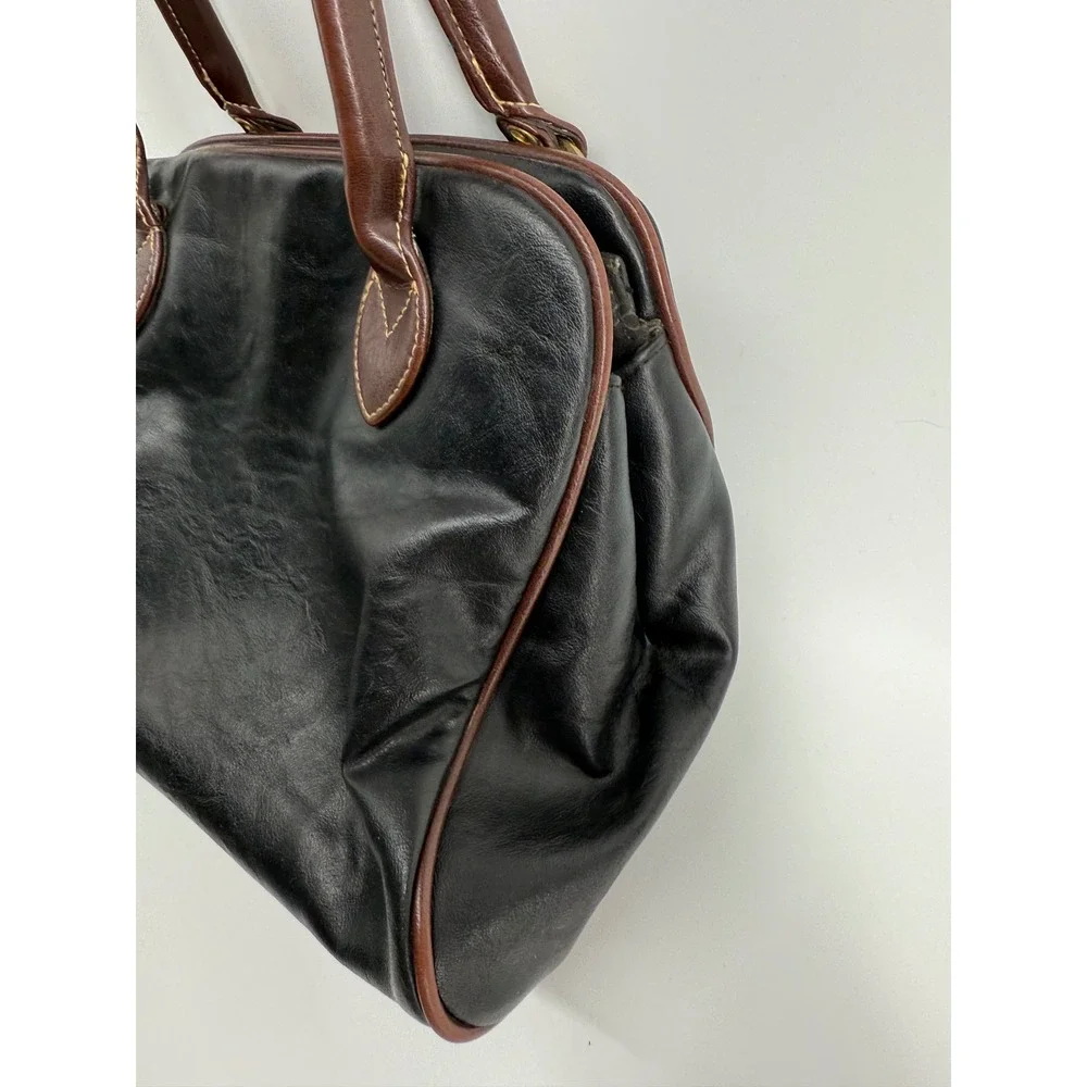 Vintage Capezio Women Black Faux Leather Tote Bag Top Handle Shoulder Bag Medium